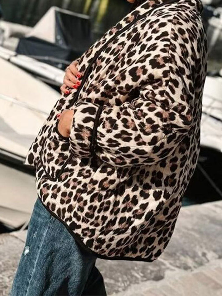 Ladies quilted jacket with leopard print and pockets Lune London