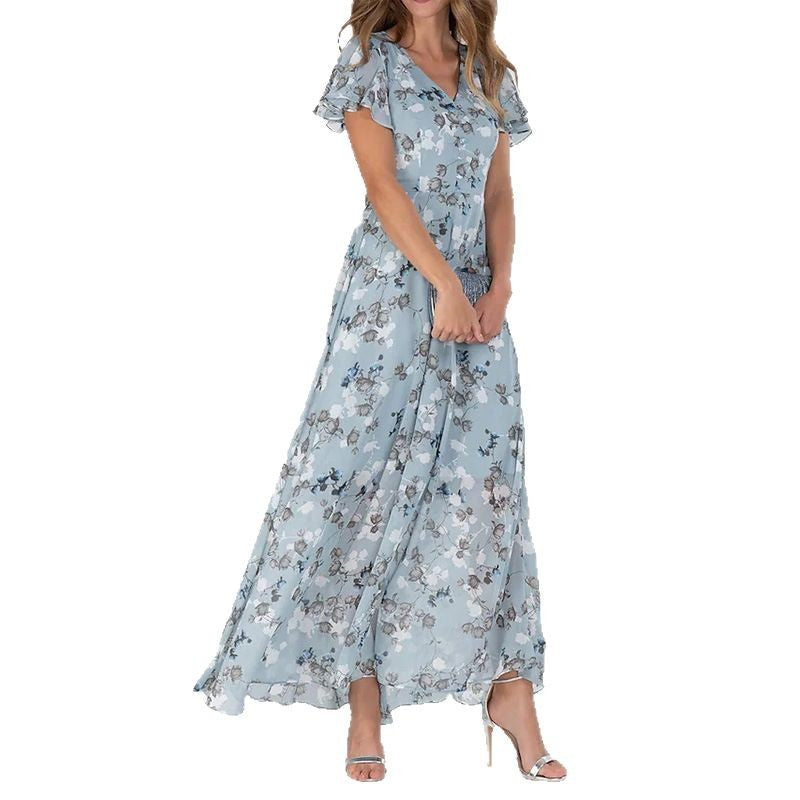 Maxi dress for women with elegant ruffle details and a chic floral design