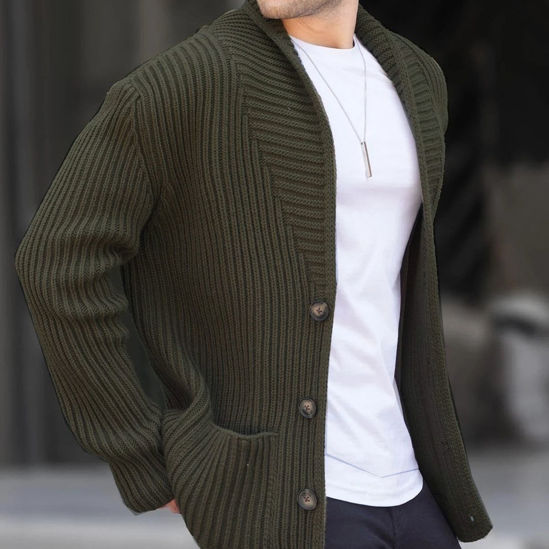 Knit jacket for men with plunging neckline and buttons Lune London