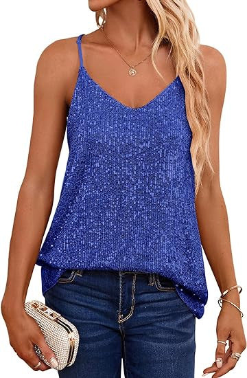 Women's Sparkling Spaghetti Strap Top with V-Neck and Shimmering Details Lune London