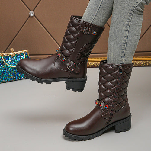 Fashion boots for women with decorative jewelry details and a robust profile Lune London