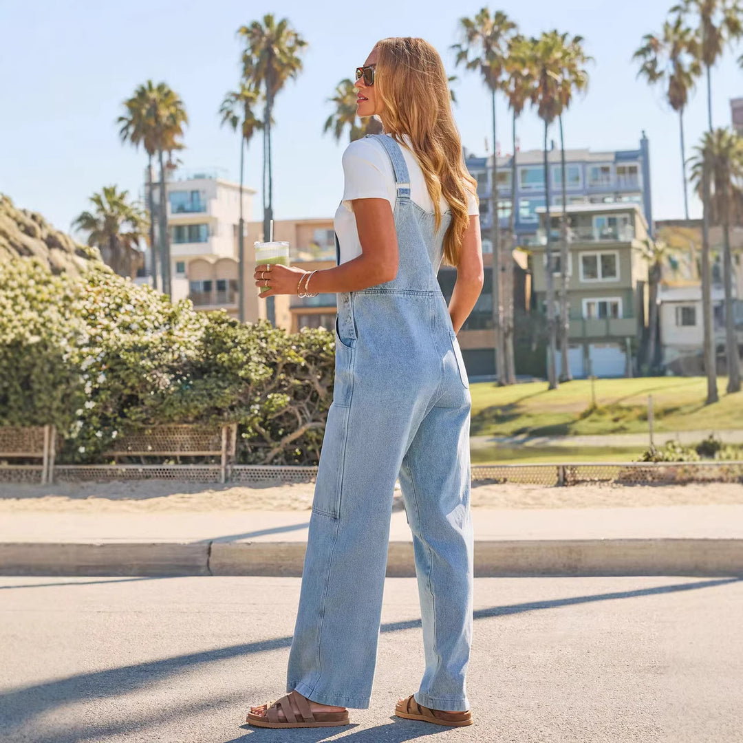 Women's Casual Denim Overalls with Wide Leg Cut and Practical Pockets Lune London
