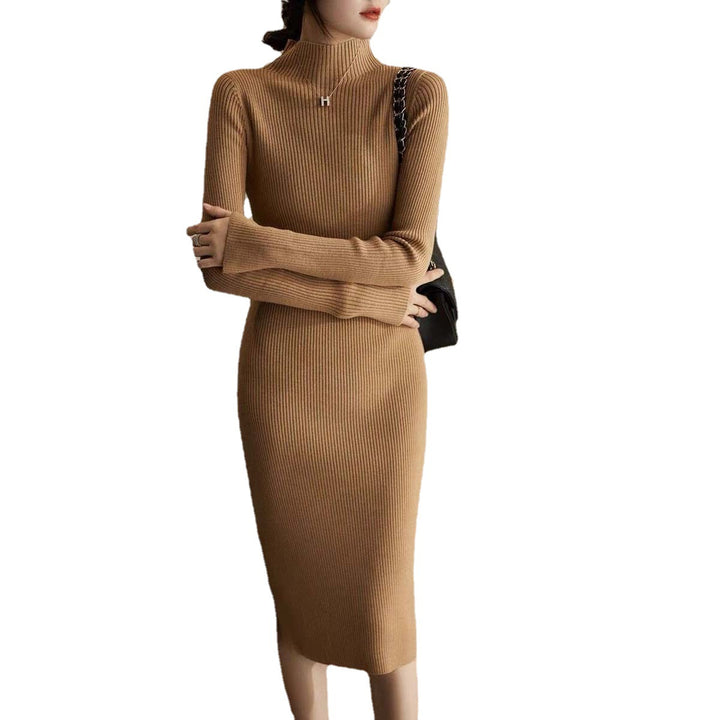 Knitted dress for women with high collar and ribbed structure Lune London