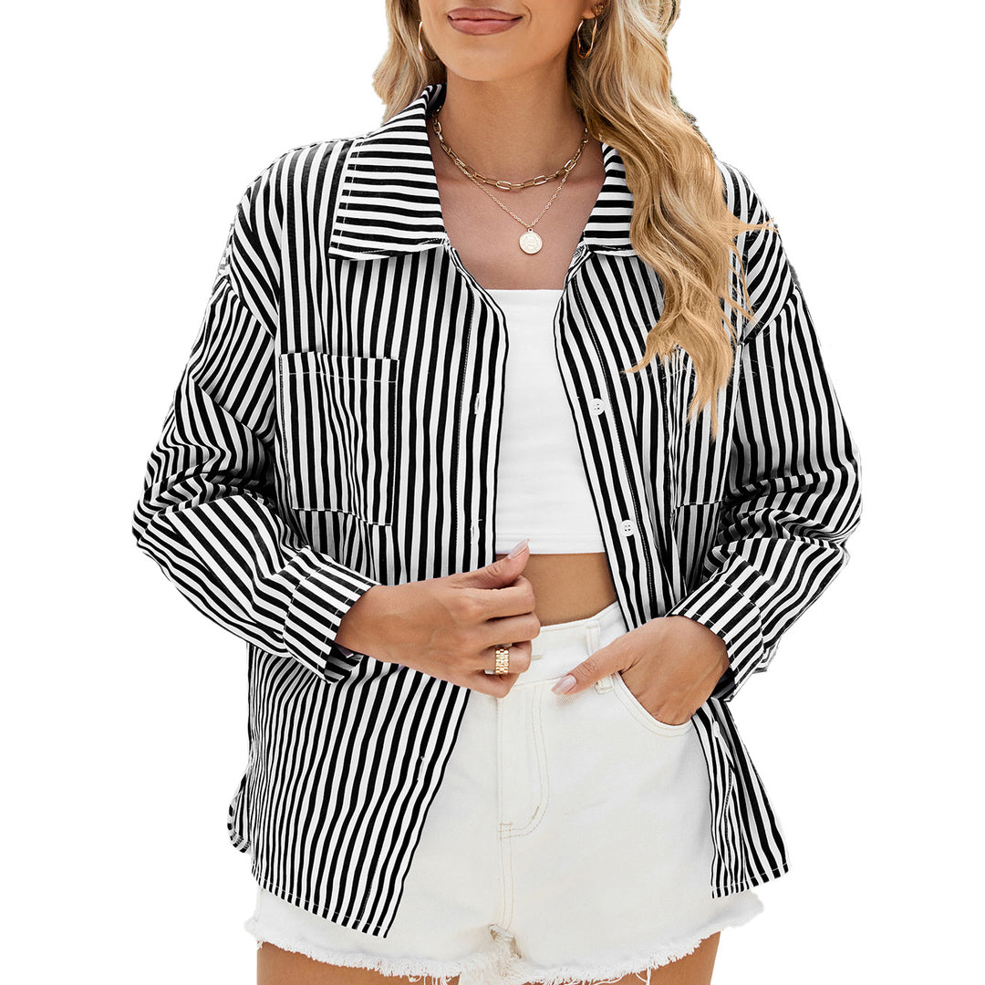 Striped oversized blouse for women with practical pockets and trendy cut Lune London