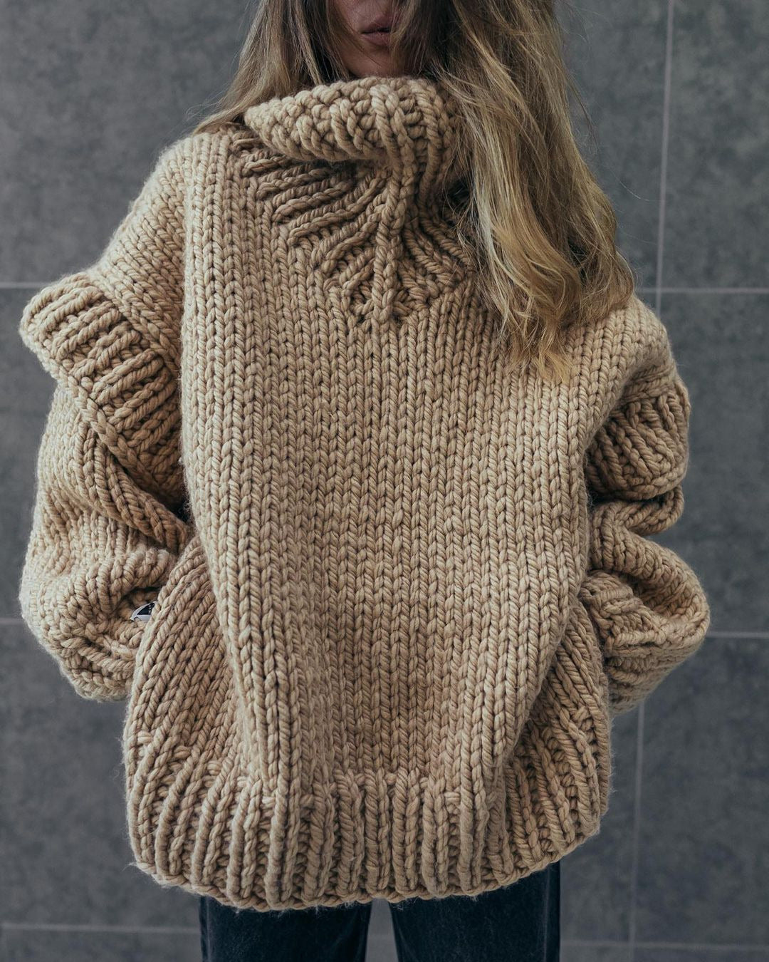 Oversized knitted sweater for women with turtleneck and voluminous sleeves Lune London