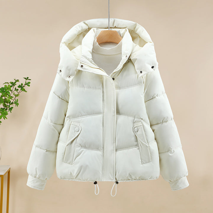 Ladies modern down jacket with removable hood and practical pockets Lune London