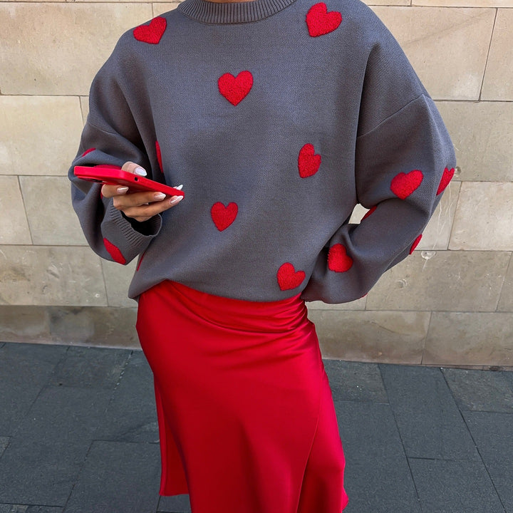 Sweater women with heart-shaped applications and relaxed fit Lune London