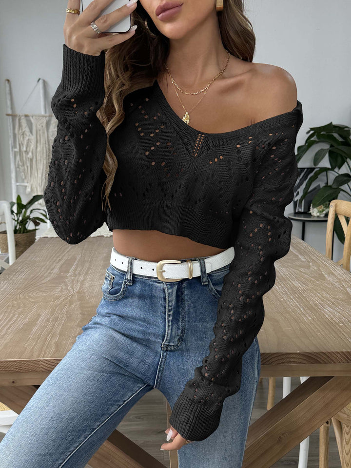 V-neck knitted sweater for women cropped Lune London