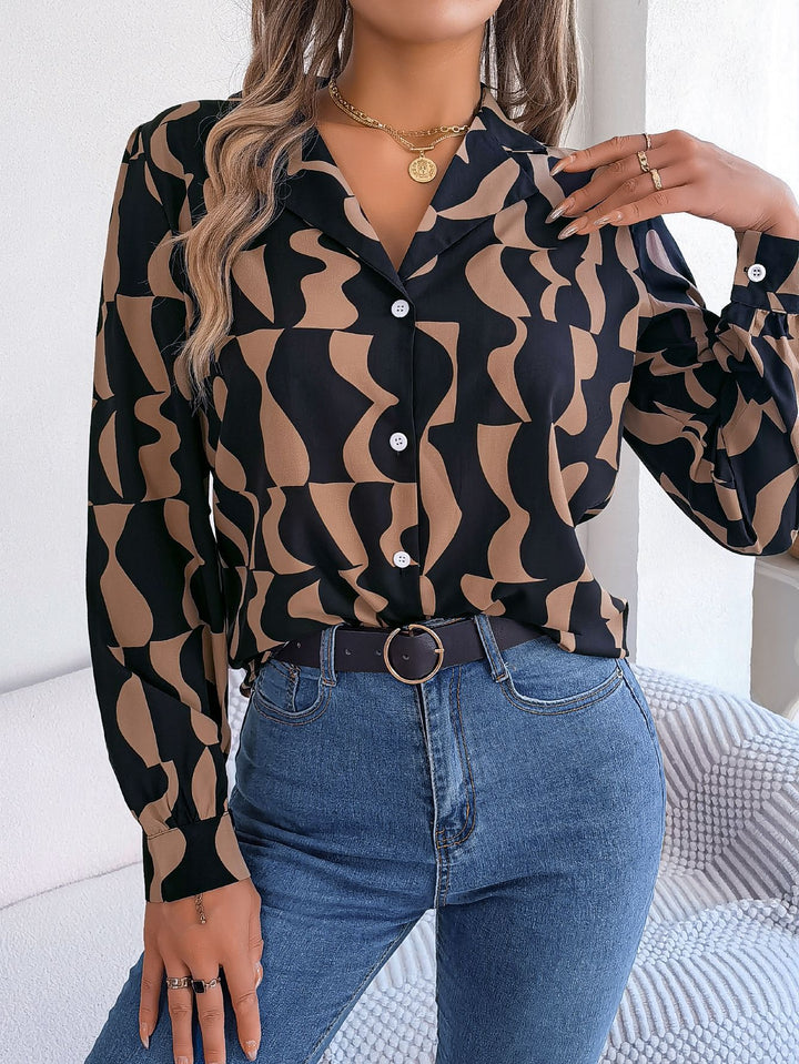 Chic shirt dress for women with a modern graphic design and Moon London button details