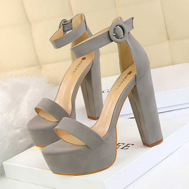 High heel sandals for women with adjustable ankle strap and thick sole Lune London