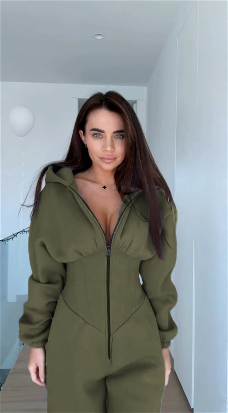 Ladies Stylish jumpsuit with high collar and practical pockets Lune London