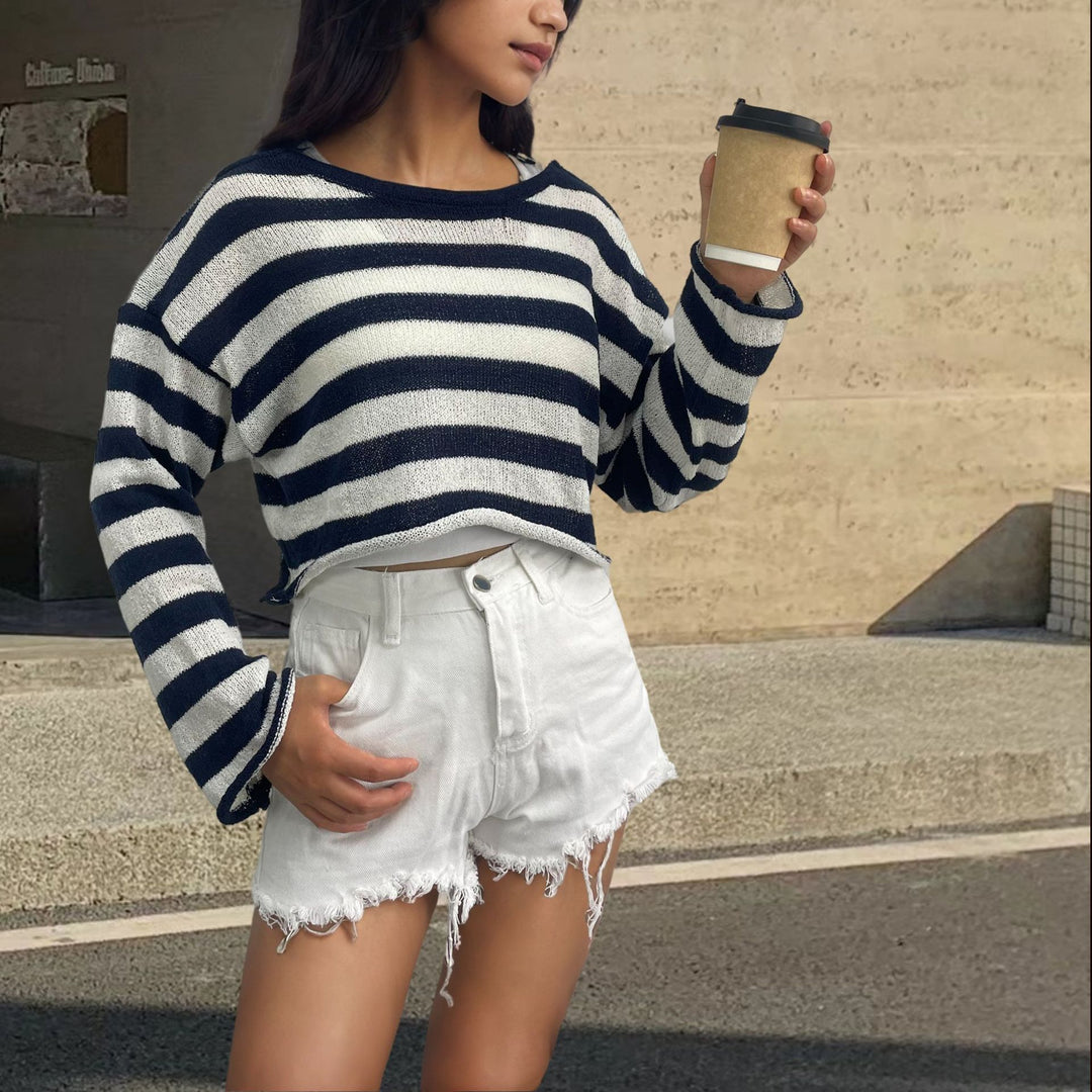 Women's striped casual knit cardigan Lune London