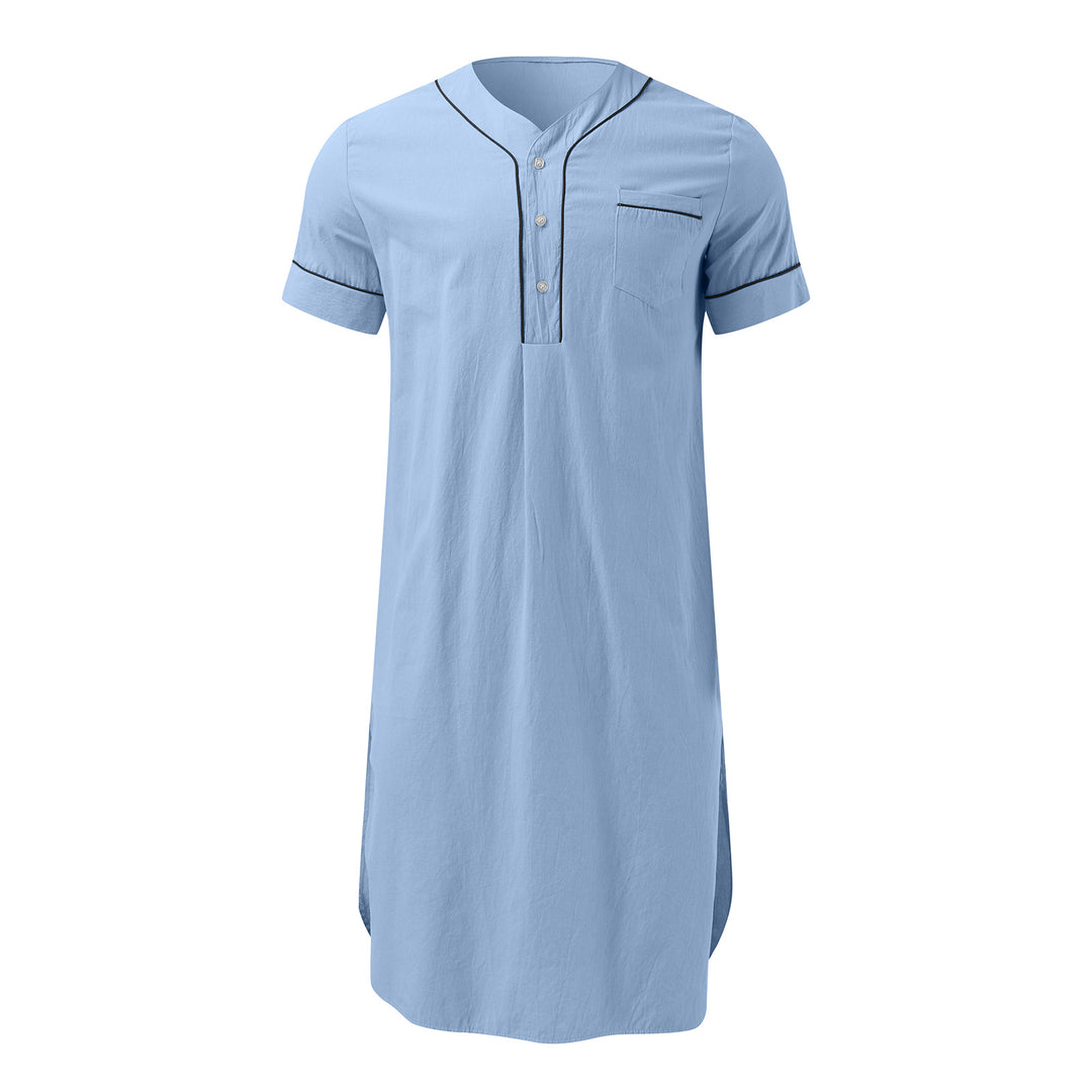 Short dress with short sleeves for women featuring a modern high collar and a practical button placket Lune London