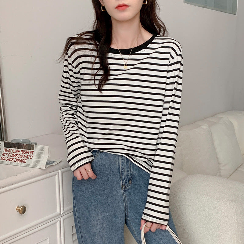 Women's Casual Long Sleeve Shirt with Trendy Stripe Pattern Chic & Stil