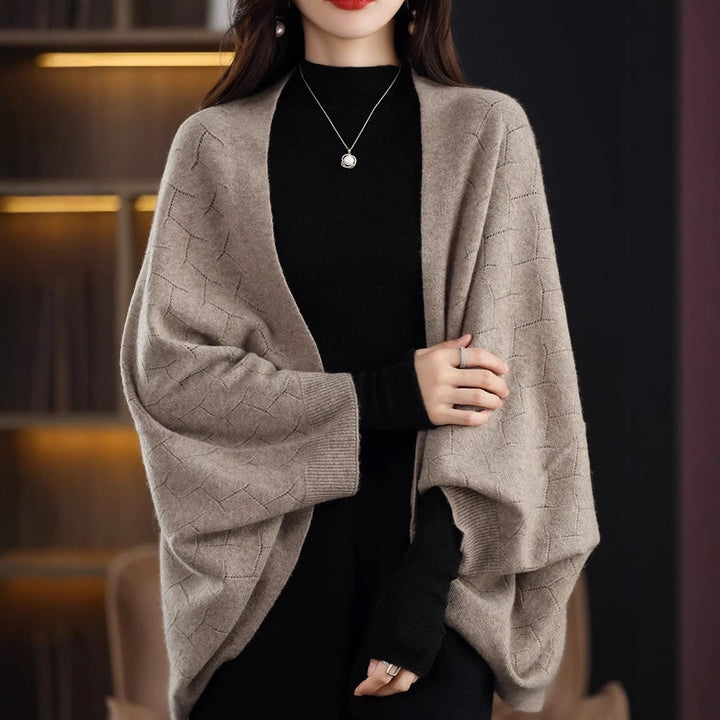 Ladies Large Knit Poncho with Modern Chic Roman Pattern and Style