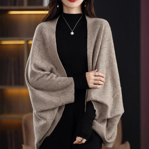 Ladies Large Knit Poncho with Modern Chic Roman Pattern and Style