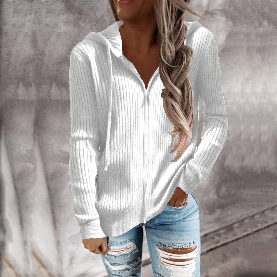 Women's hooded jacket with modern design in ribbed knit with pockets Lune London