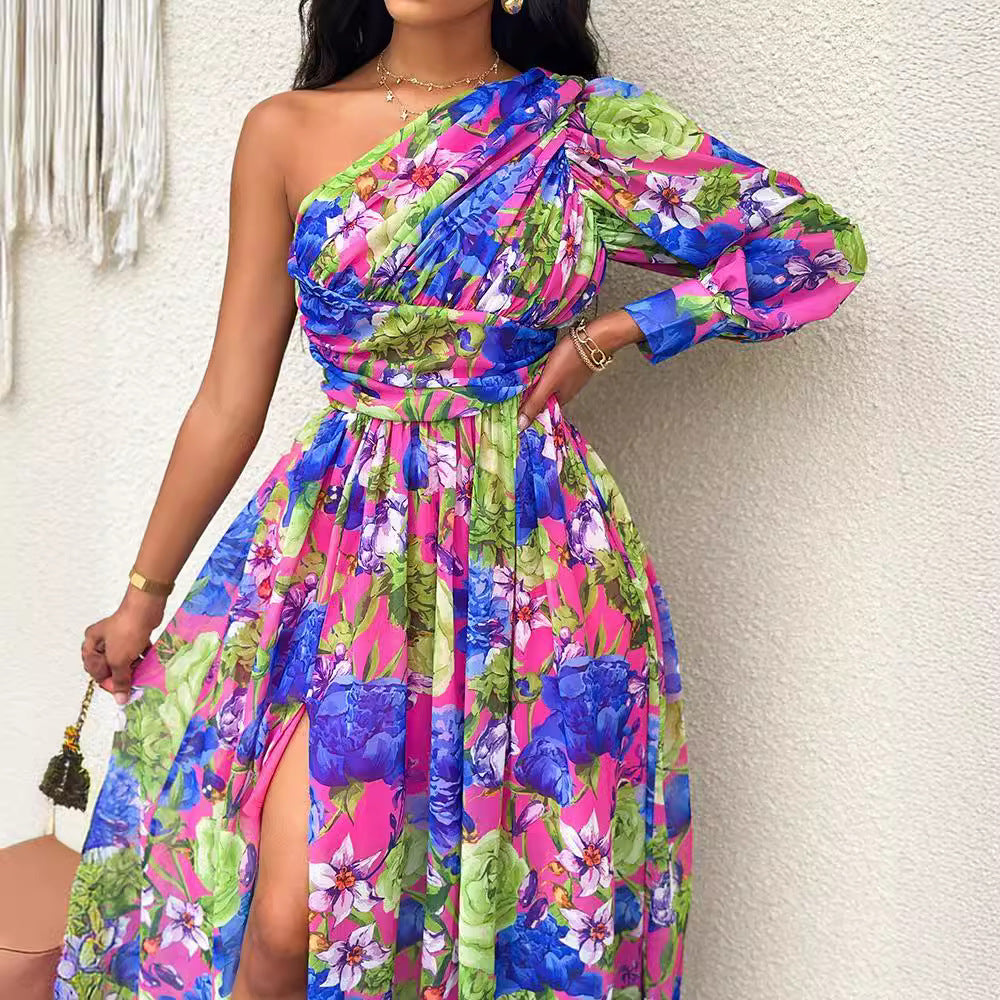 Elegant floral one-shoulder maxi dress Lune London