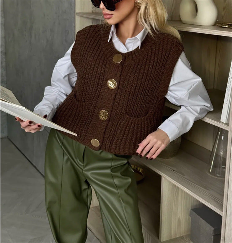 Knitted vest for women with stylish buttons and practical pockets Lune London
