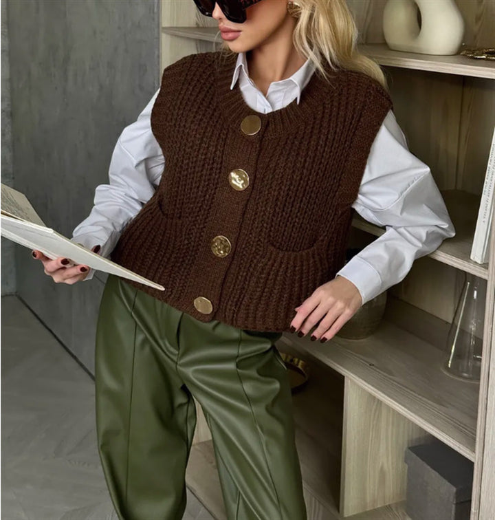 Knitted vest for women with stylish buttons and practical pockets Lune London