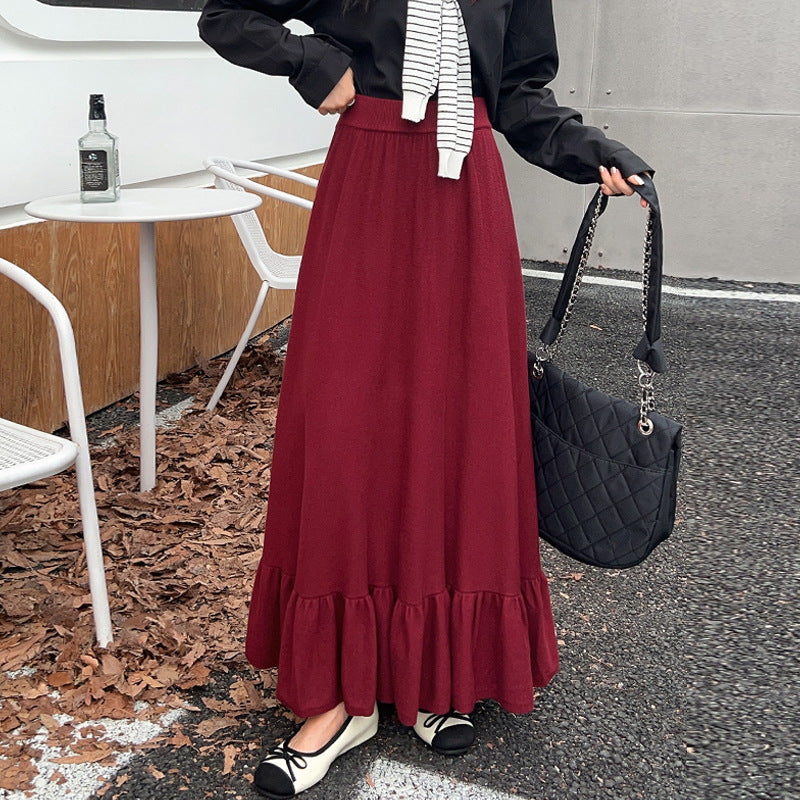 Maxi skirt for ladies with ruffled hem finish and elastic waistband Lune London