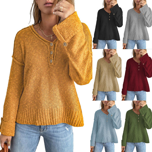 Chunky knit sweater for women with button placket and loose fit Lune London