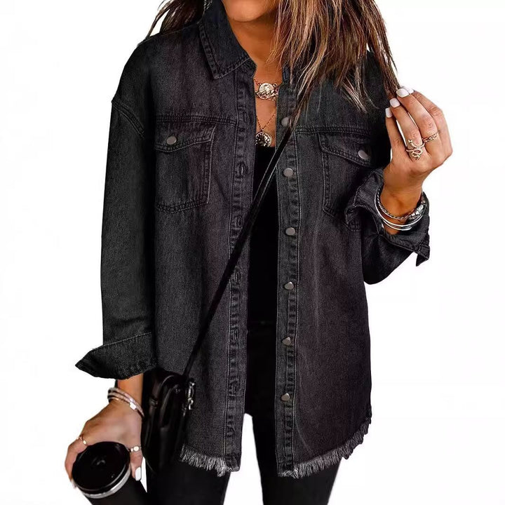 Women's denim shirt with frayed hem and practical pockets Lune London