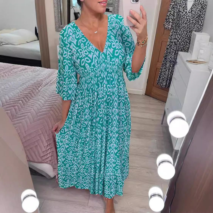 Maxi dress for women with V-neck and striking floral pattern Lune London