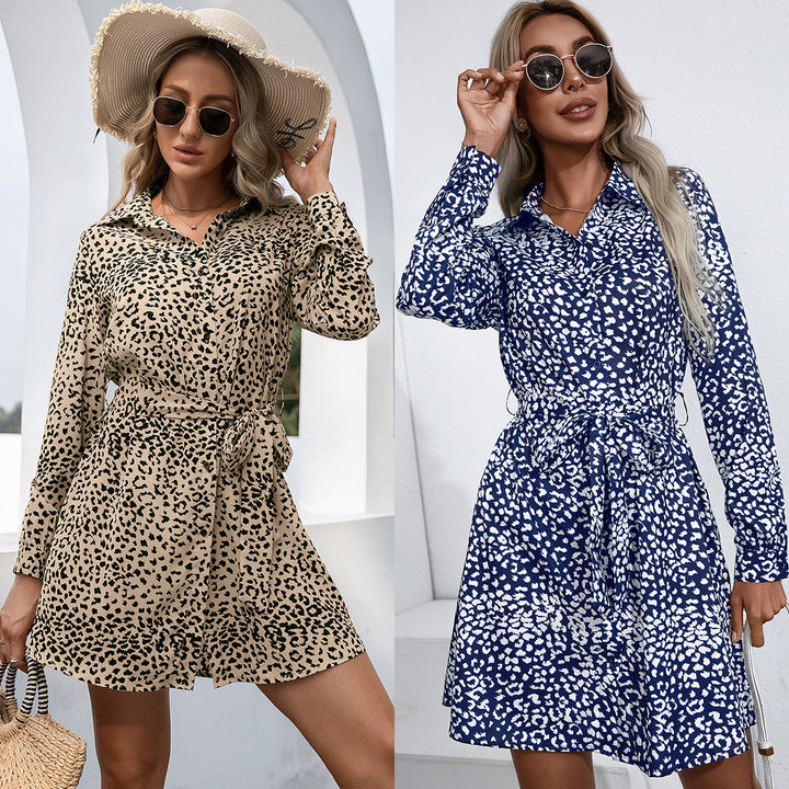 Shirt dress for women with tie belt and trendy leopard print Lune London