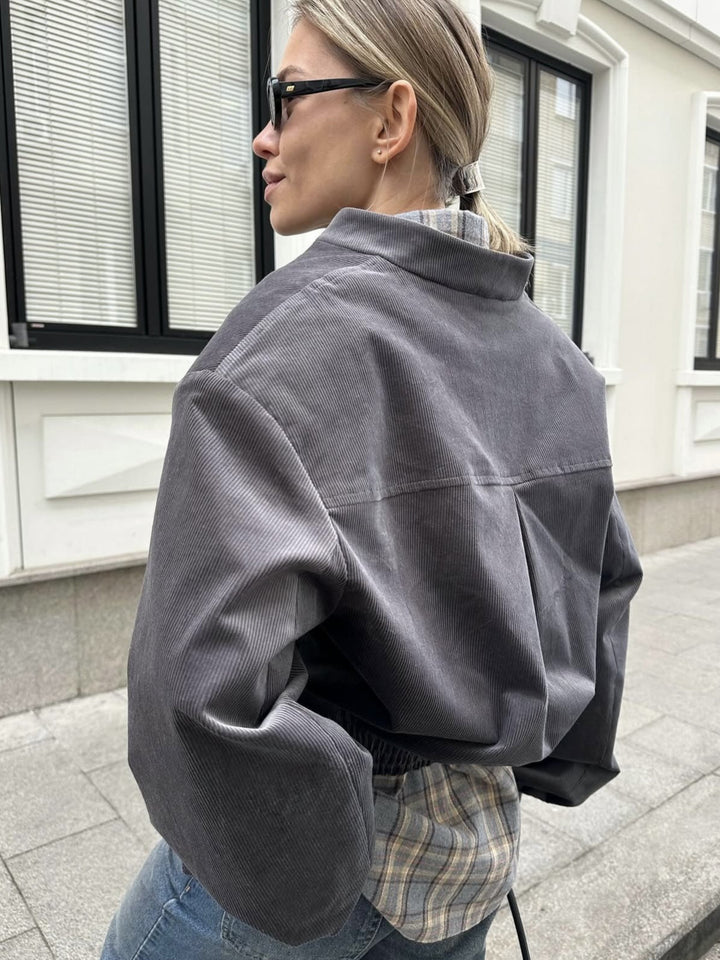 Veste en corduroy décontractée pour femmes avec col montant et ourlet élastique Chic und Stil