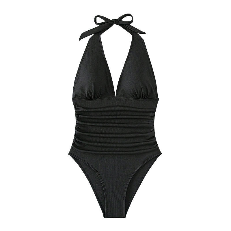 Ladies Rib Plunge Neck Swimsuit Lune London