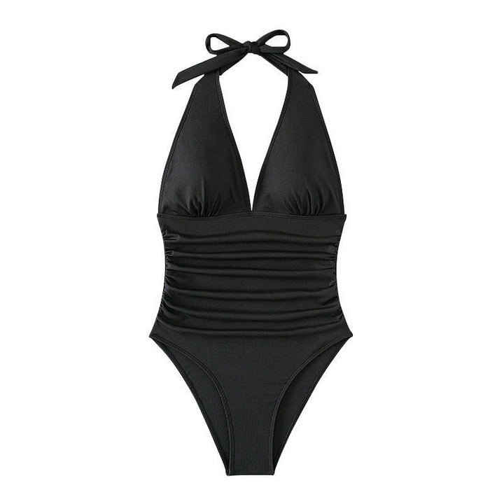 Ladies Rib Plunge Neck Swimsuit Lune London