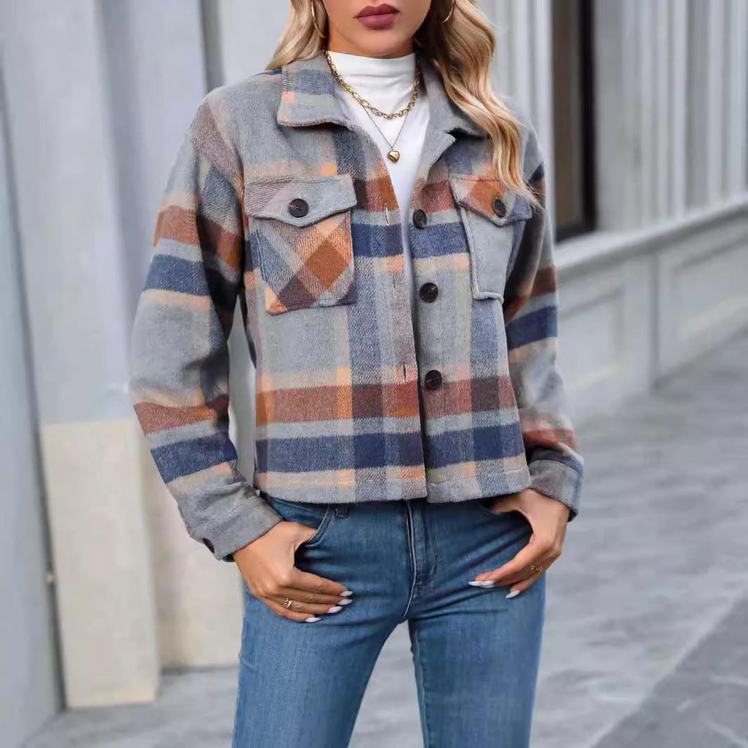 Ladies Checked Flannel Jacket with Pockets Lune London