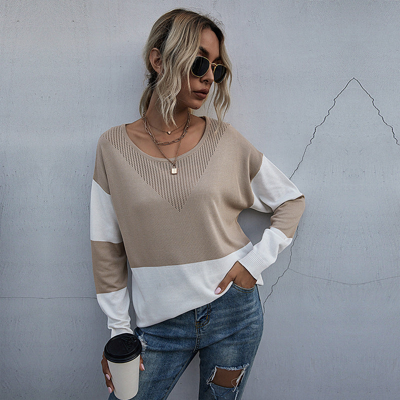 Casual knit sweater for women with V-neck and geometric pattern Lune London