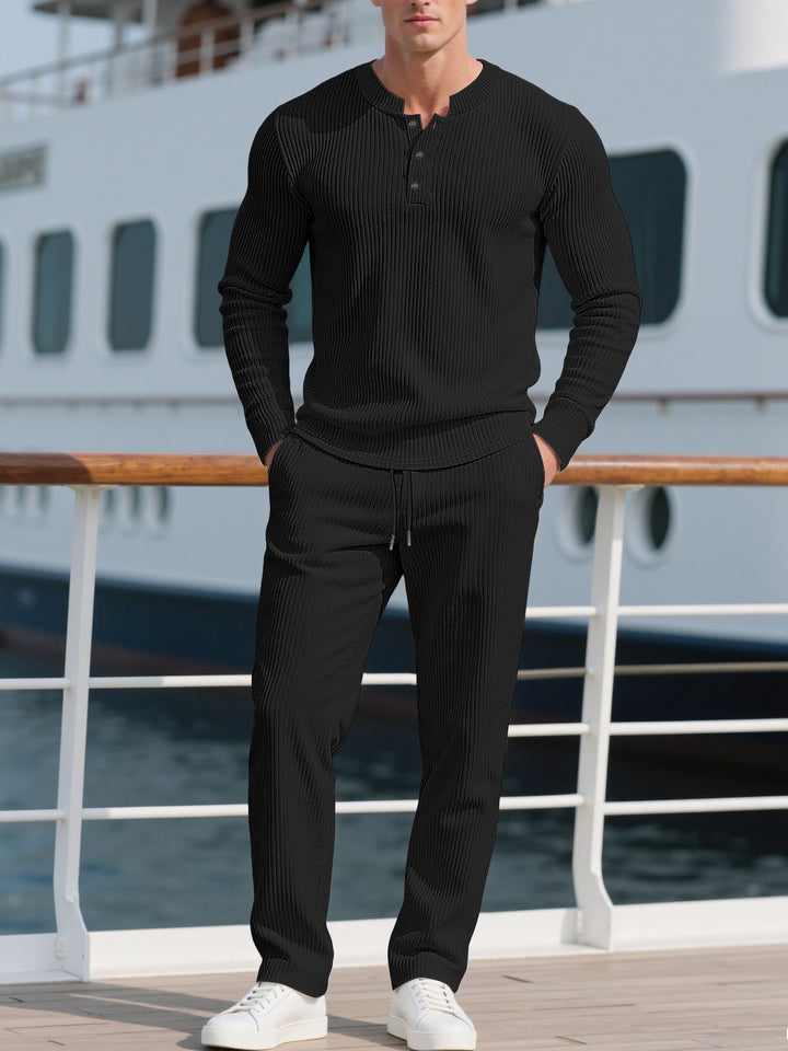Men's Comfortable Long Sleeve Hoodie with Trendy Button Placket and Elastic Hem Finish Lune London