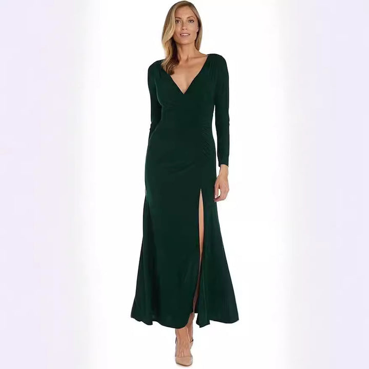 Elegant maxi dress for women with deep V-neckline and side slit Lune London