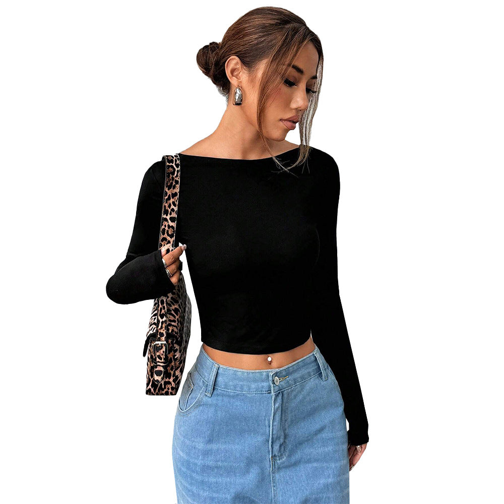 Haut court à manches longues pour femmes avec décolleté rond élégant et coupe flatteuse pour la silhouette Chic & Stil