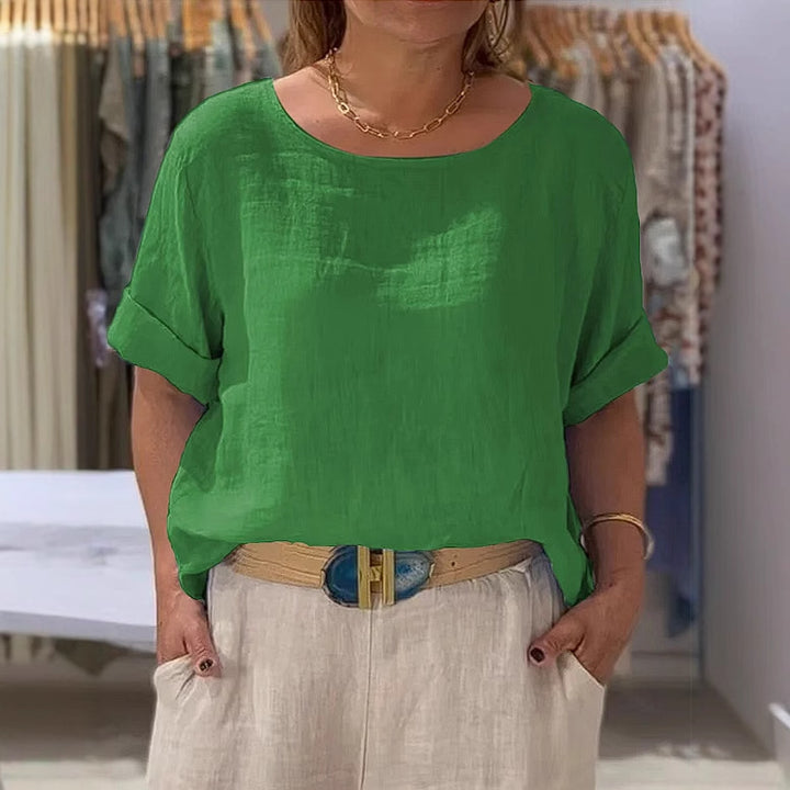 Blouse en lin léger pour femme avec coupe décontractée et manches retroussées Chic & Stil