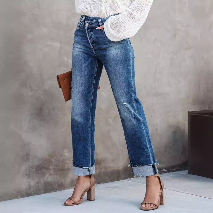 Casual flared jeans for women with trendy fringes and high waist Lune London