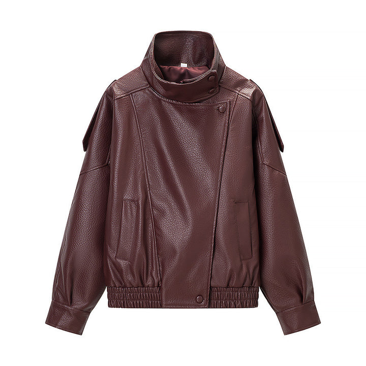 Veste en faux cuir à la mode pour femmes avec col haut et poches pratiques Chic & Stil