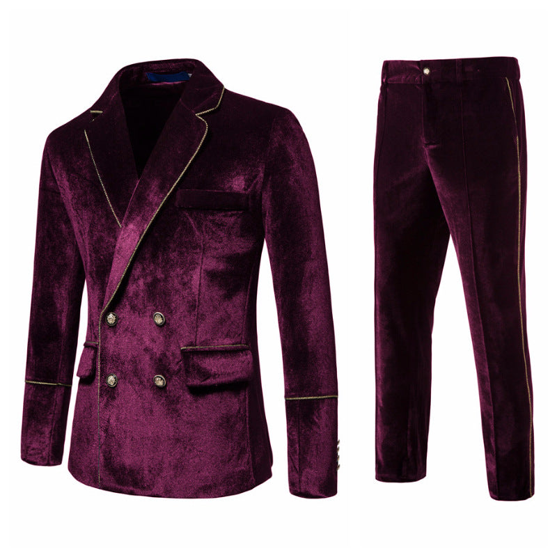 Velvet suit for men with gold details and classic lapels Lune London