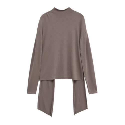 Women Long Sleeve Casual Top with Asymmetrical Hem and High Collar Lune London