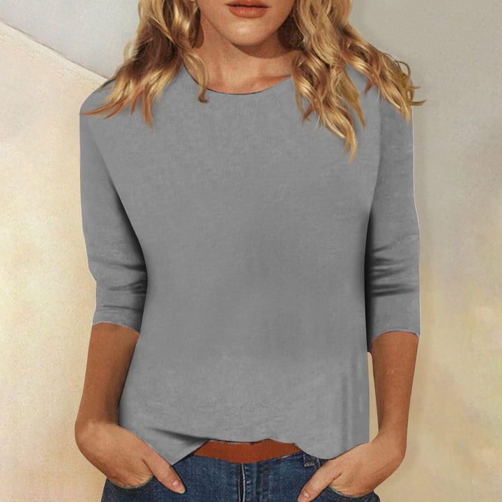 Women's Casual Top with Elegant 3/4 Sleeves and Curved Hem Lune London