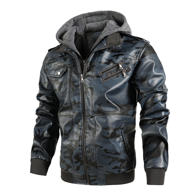 Casual leather jacket for men with removable hood Lune London