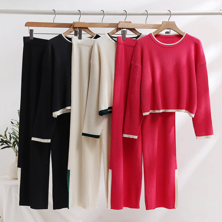 Casual knitted set for women with high waist and contrasting cuffs Lune London