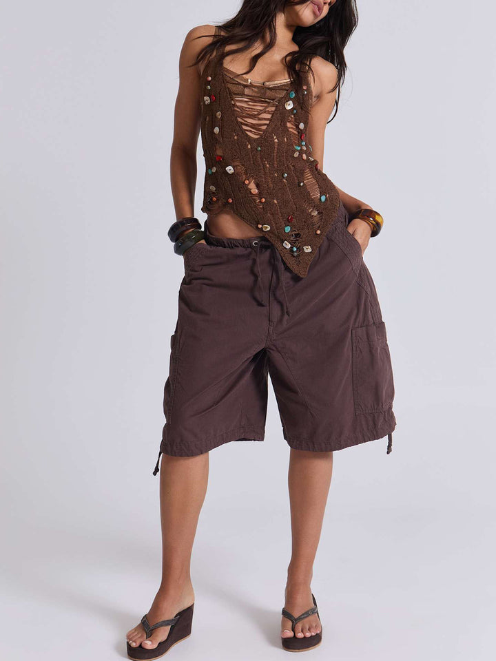 Women's casual short cargo shorts with adjustable waistband and practical pockets Lune London
