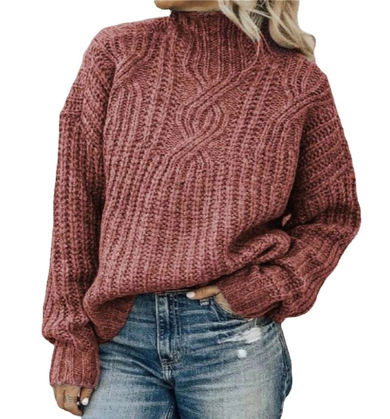 Pull en tricot pour femmes avec col haut et surface texturée Chic & Stil
