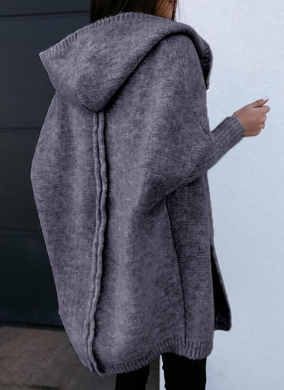 Hooded knit coat for women with side slits Lune London