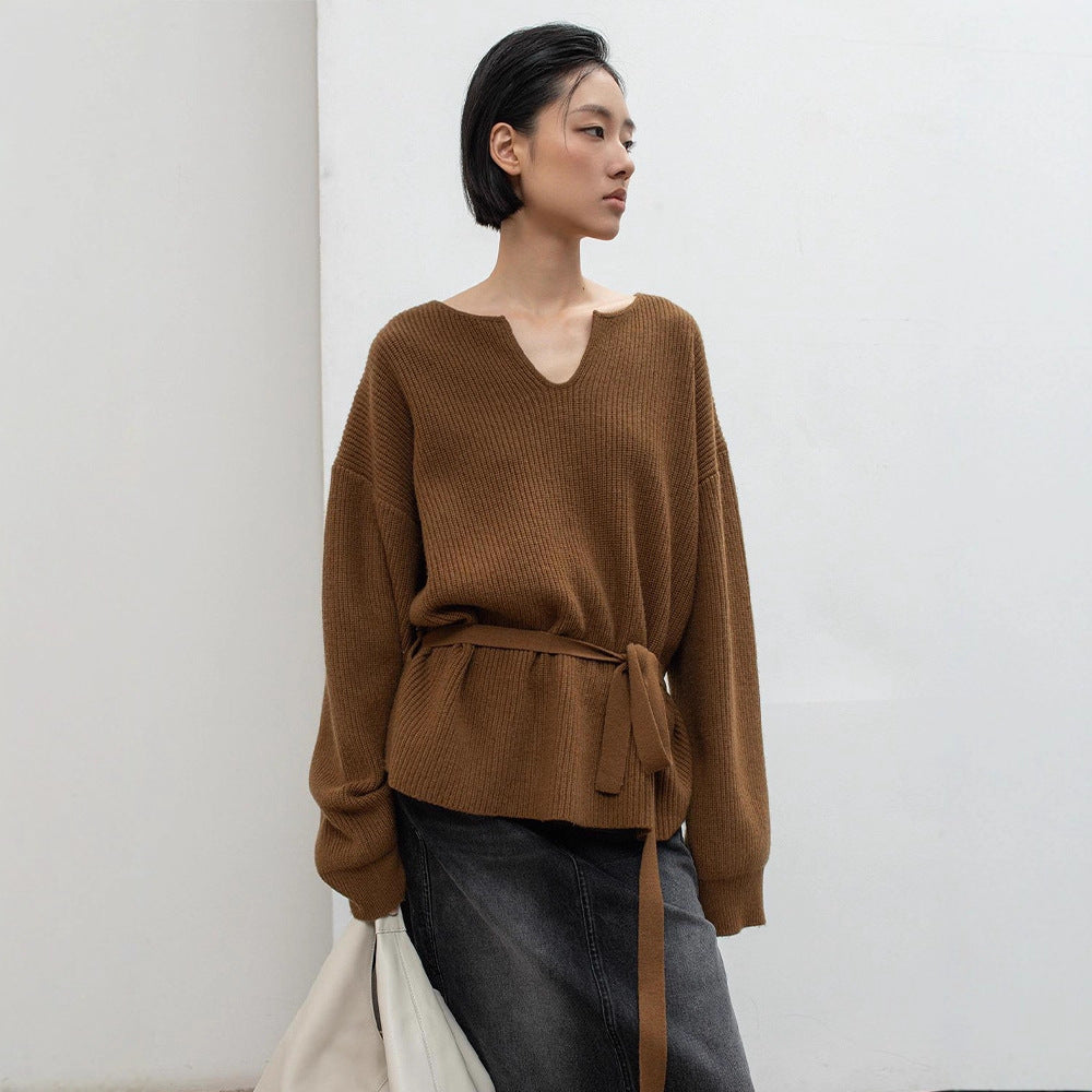Haut tricot décontracté pour femmes avec décolleté en V Chic & Stil