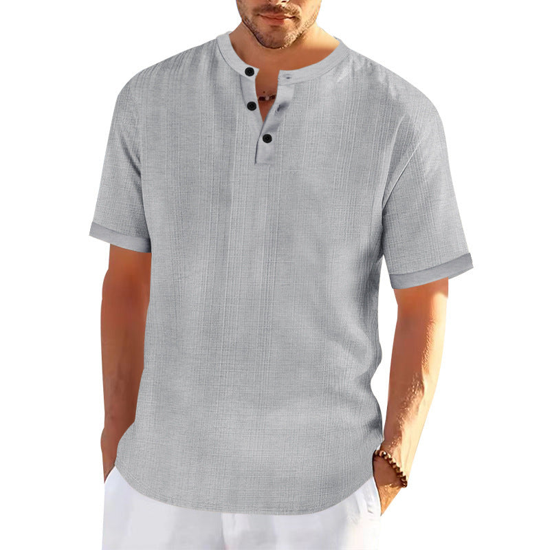 Men's short sleeve Henley t-shirt with textured design and trendy buttons Lune London